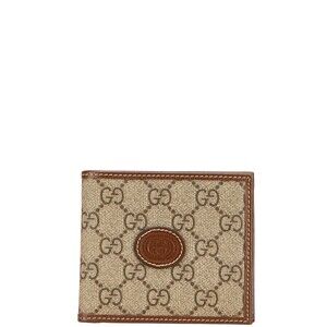 Gucci GG Supreme Interlocking Wallet Billfold Beige Brown